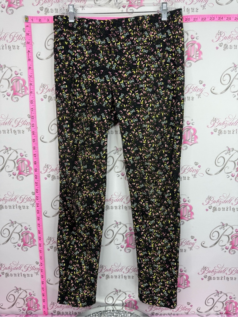 Banana Republic Sloan Black with Pink, Yellow & Green Floral Print